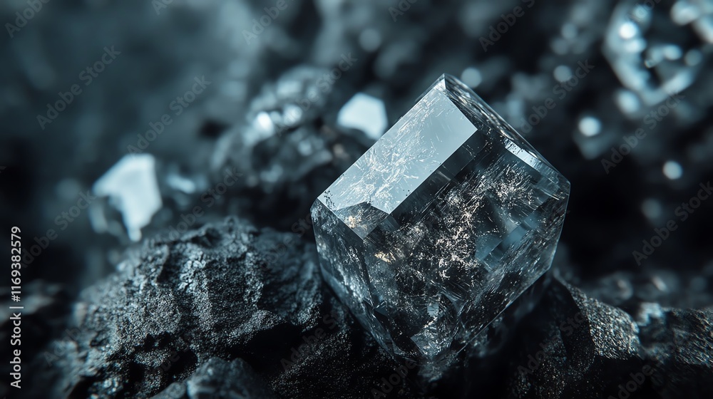 Close-up of a beautiful crystal embedded in dark mineral rock, showcasing natural beauty. Close-up of a beautiful crystal embedded in dark mineral rock, showcasing natural beauty.