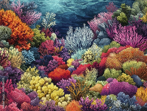 Vibrant coral reef exploration underwater ocean nature colorful environment close-up view marine ecosystem photo