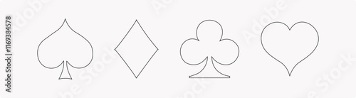 Suit deck of playing cards on white background. Suit deck of playing cards. Poker, card game, Vector illustration.