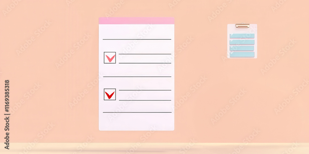 A woman reviewing a checklist in a modern workspace. A woman reviewing a checklist in a modern workspace.