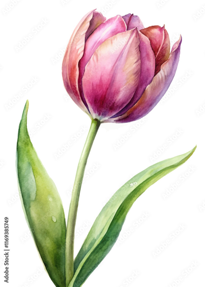 Fototapeta premium Beautiful pink tulip, vibrant watercolor painting, floral art, nature illustration, elegant design, botanical decor.