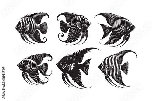 Angelfish silhouette vector illustration isolated on white background