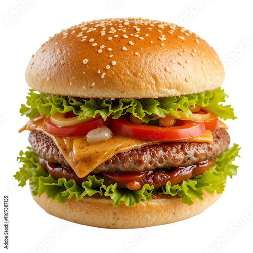 Mouthwatering hamburger with tomato cheese and beef patty
