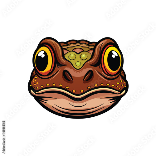 Generate a vector illustration of a frog's face, close up, with detailed texture and intricate eyes. photo