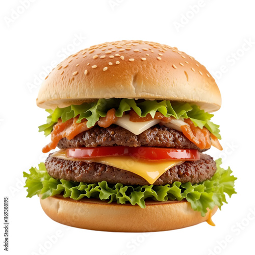Mouthwatering hamburger with tomato cheese and beef patty