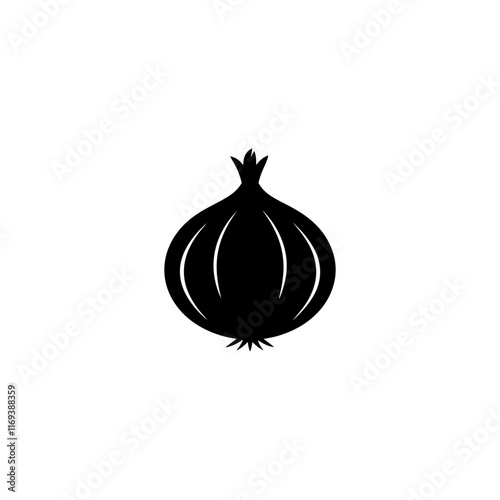 Silhouette vector design of an onion on a white background, onion icon black flat silhouette vector illustration,