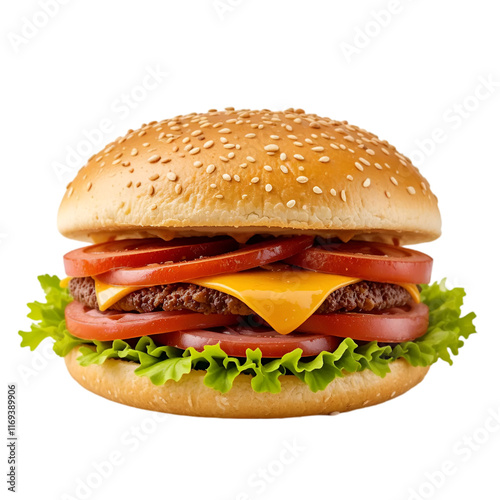 Mouthwatering hamburger with tomato cheese and beef patty