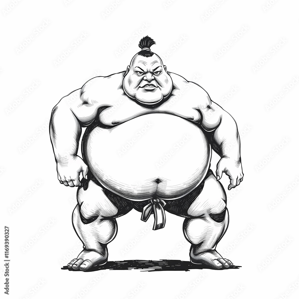 Fototapeta premium Sumo Wrestler: A Powerful Monochrome Illustration 