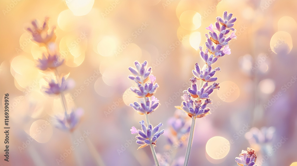 Obraz premium Soft pastel-toned bokeh with subtle sparkling effects, blending yellow and lavender indoors on a blurred gradient canvas