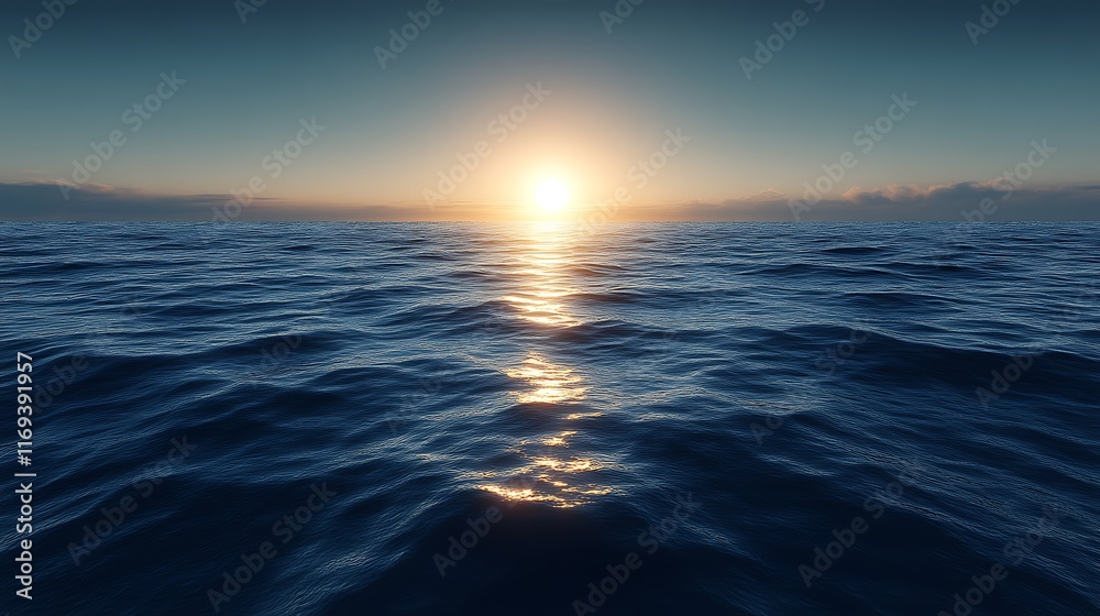 Obraz premium Serene Sunset Over Calm Ocean Waves