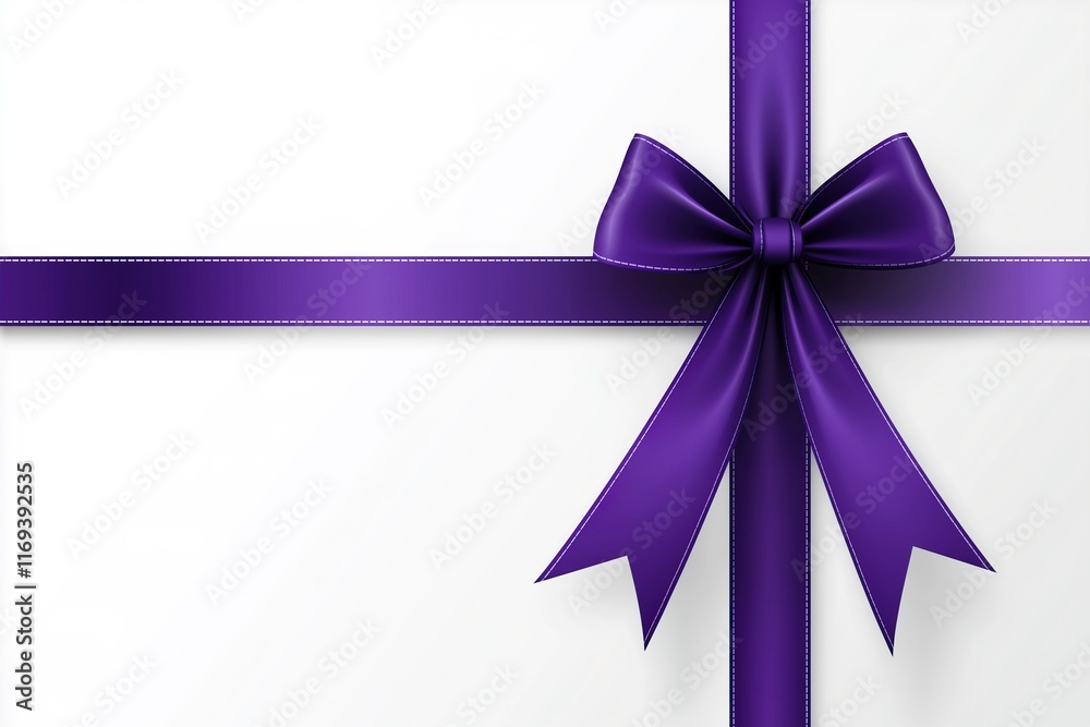 Bow on a white background. Purple satin bow and ribbon on white background. Bow on a white background. Purple satin bow and ribbon on white background.