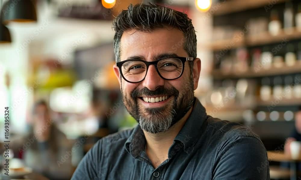 Portrait of a Smiling Man in a Cafe Portrait of a Smiling Man in a Cafe