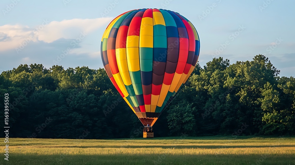 Obraz premium Colorful Hot Air Balloon Landing in Field