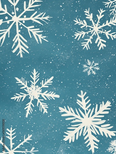 White snowflakes on a teal ...