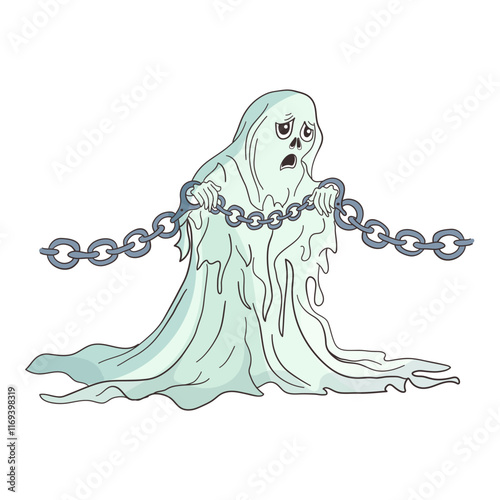 Ghost Chain Enhanced Vector Half Face Character in White Background.