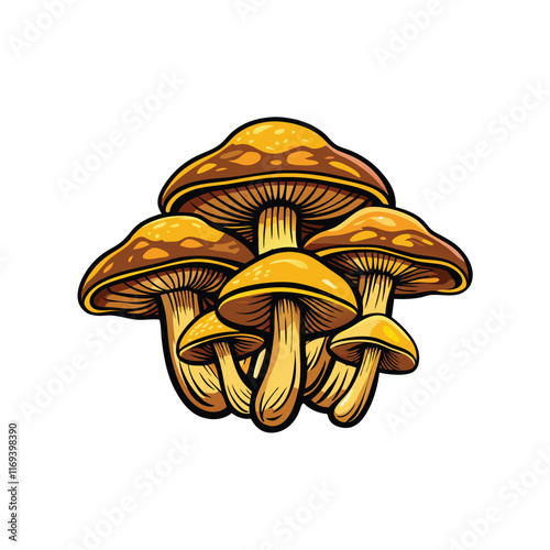A group of realistic slippery jack mushrooms with orange and yellow caps.