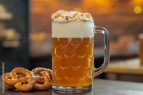 Aromatic German Beer with Pretzels photo