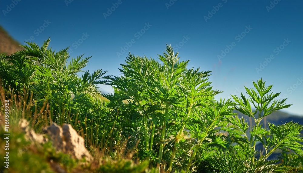 Lush green plants thriving under a vibrant blue sky. Lush green plants thriving under a vibrant blue sky.