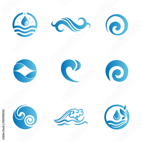 Wallpaper Mural Water or wave collection blue color logo and icons flat sytle  Torontodigital.ca