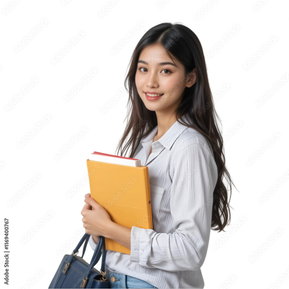 Portrait of young Asian Thai girl student holding book isolated Portrait of young Asian Thai girl student holding book isolated