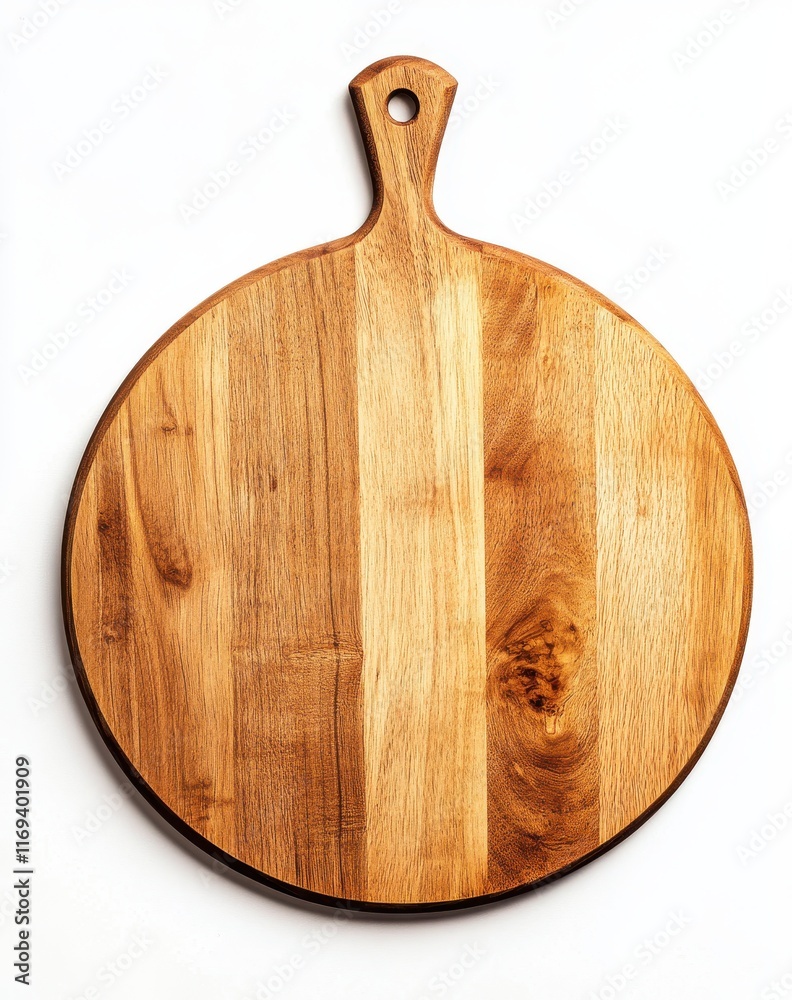 Round Wooden Cutting Board with Handle on White Background, Ideal for Serving, Cooking, and Home Kitchen Decor, High-Quality Natural Material for Food Preparation Round Wooden Cutting Board with Handle on White Background, Ideal for Serving, Cooking, and Home Kitchen Decor, High-Quality Natural Material for Food Preparation