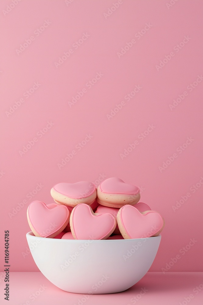 Valentine's Day Pink Heart Shaped Cookies in Bowl Valentine s Day Treats Sweet Bakery Love Valentine's Day Pink Heart Shaped Cookies in Bowl Valentine s Day Treats Sweet Bakery Love