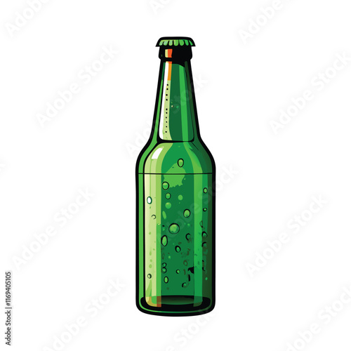 Generate a realistic vector illustration of a green beer bottle with a cap.