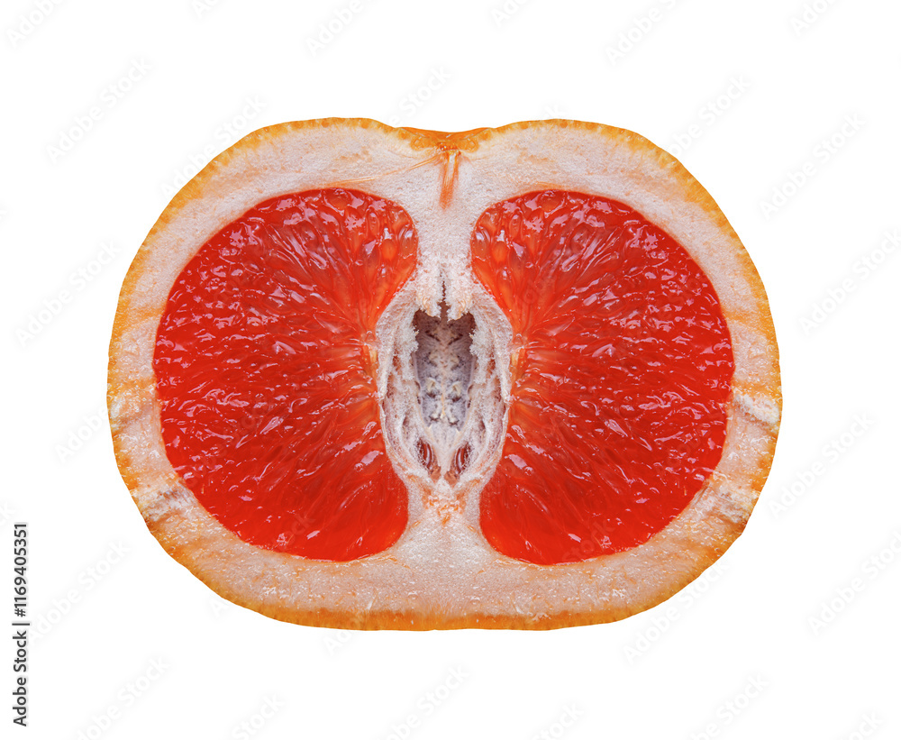 Juicy grapefruit halves on a white background.