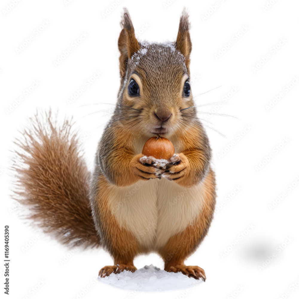 Fototapeta premium Playful Squirrel with a Nut Isolated on Transparent Background
