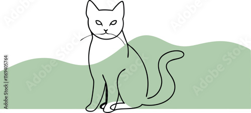 Continuous one line cat pet drawing out line vector illustration design