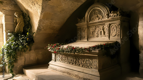 Medieval grave - tombeau - spain century. Cenotaph. Illustration