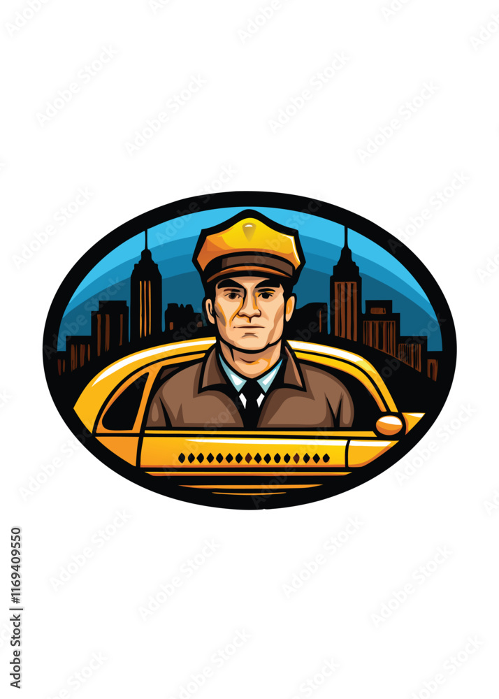 Fototapeta premium A taxi driver in a yellow cab wearing a cap.