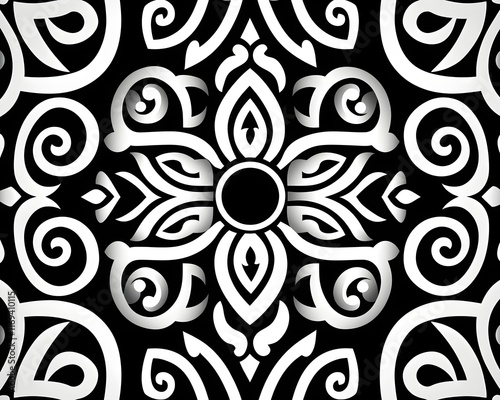 Intricate Tribal Geometric Pattern in Monochromatic Backdrop photo