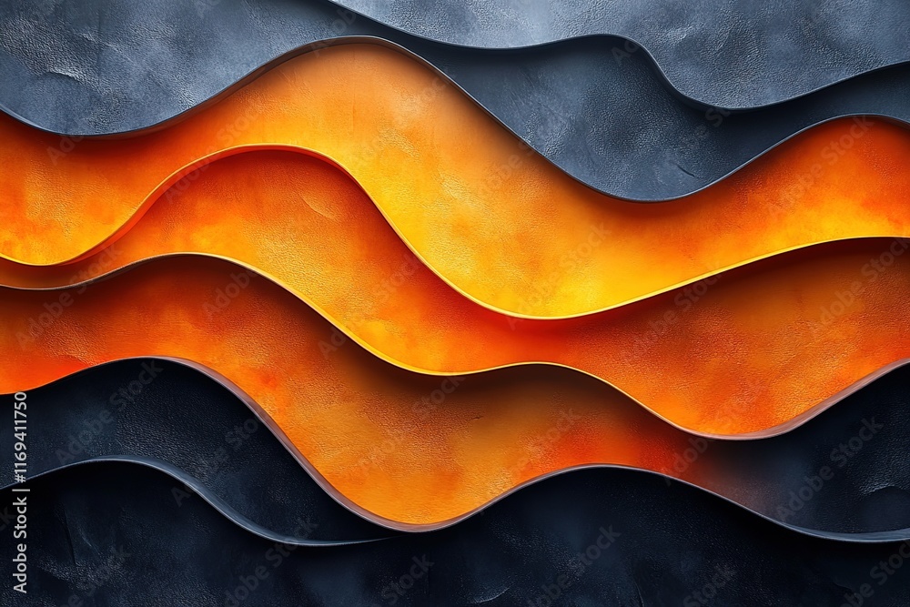The image is a series of orange and black waves that are overlapping each other The image is a series of orange and black waves that are overlapping each other