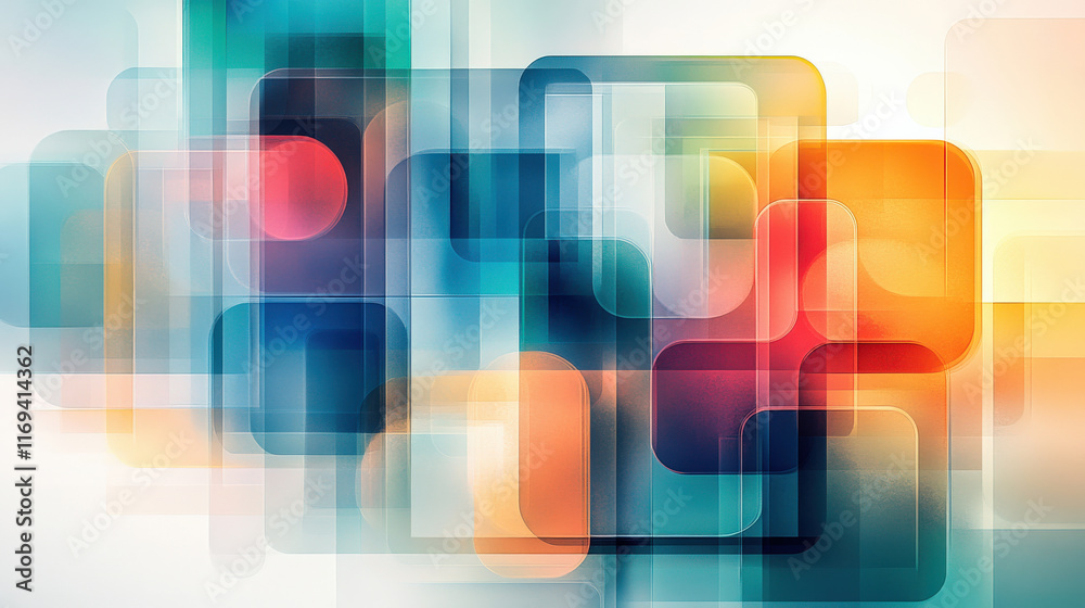 An abstract representation of teamwork: intertwining, glowing geometric shapes (squares, circles, triangles) in a gradient of vibrant blues, greens, and oranges An abstract representation of teamwork: intertwining, glowing geometric shapes (squares, circles, triangles) in a gradient of vibrant blues, greens, and oranges