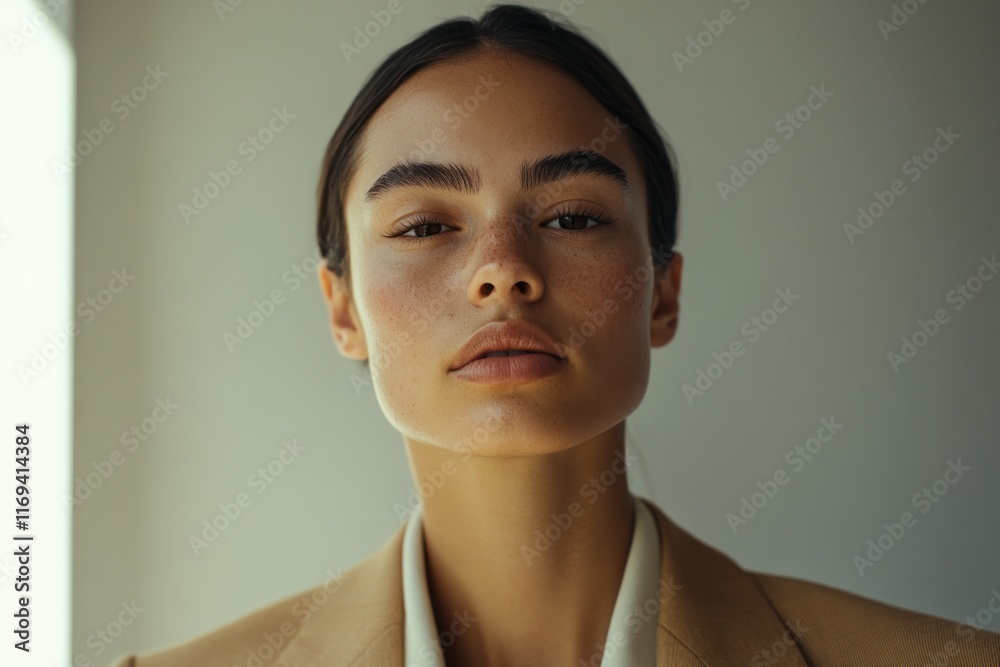 A person in a minimalist outfit, exuding elegance with a calm expression and natural beauty A person in a minimalist outfit, exuding elegance with a calm expression and natural beauty