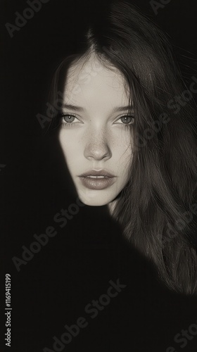 Dark moody portrait of a woman studio setting artistic shadow studies close-up detail emotionally charged atmosphere