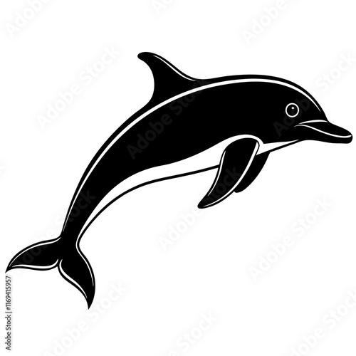 Bottlenose Dolphin Silhouette on White Background