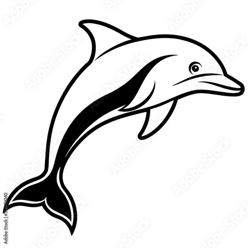 Bottlenose Dolphin Silhouette on White Background