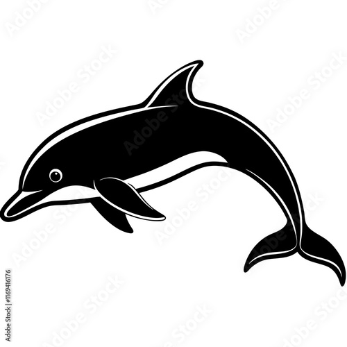 Bottlenose Dolphin Silhouette on White Background
