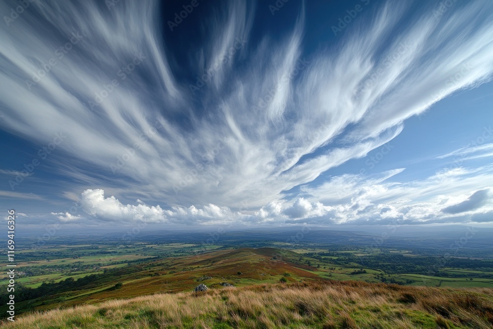 A breathtaking view reveals expansive hills under a dynamic sky filled with moving clouds, highlighted by natural light A breathtaking view reveals expansive hills under a dynamic sky filled with moving clouds, highlighted by natural light