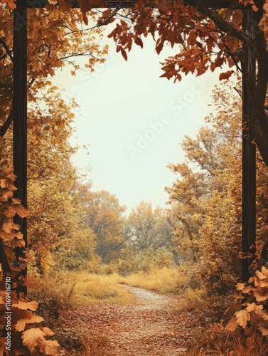 Autumn Path Framed By Golde...