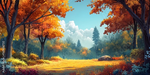 Autumnal Forest Scene With ...