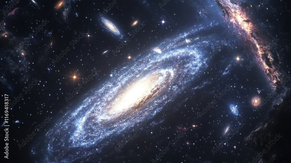 Obraz premium Stunning from the outer space horizon, where bright star clusters dominate the view, background wallpaper AI generated image