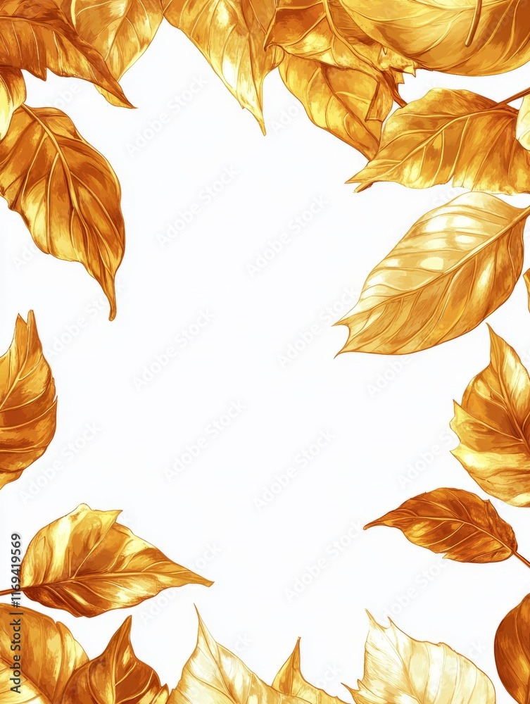 Fototapeta premium Golden Leaves Frame Autumnal Design Elegant Background