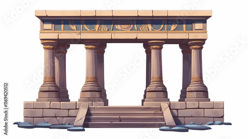 Ancient temple structure with columns, isolated on a white background. Cenotaph. Illustration