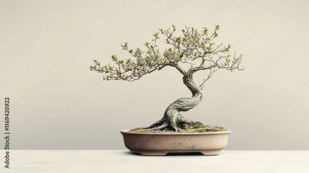 Bonsai tree with crooked trunk and sparse branches of natural beauty, background wallpaper AI generated image Bonsai tree with crooked trunk and sparse branches of natural beauty, background wallpaper AI generated image