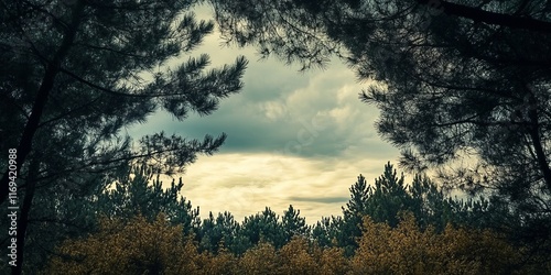 Forest Canopy Frames Cloudy...