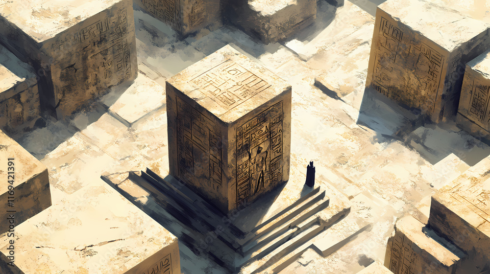 Combination of tomb built by cubic letters from the top perspective, excellent for the concept presentation. ancient and architecture. Cenotaph. Illustration Combination of tomb built by cubic letters from the top perspective, excellent for the concept presentation. ancient and architecture. Cenotaph. Illustration