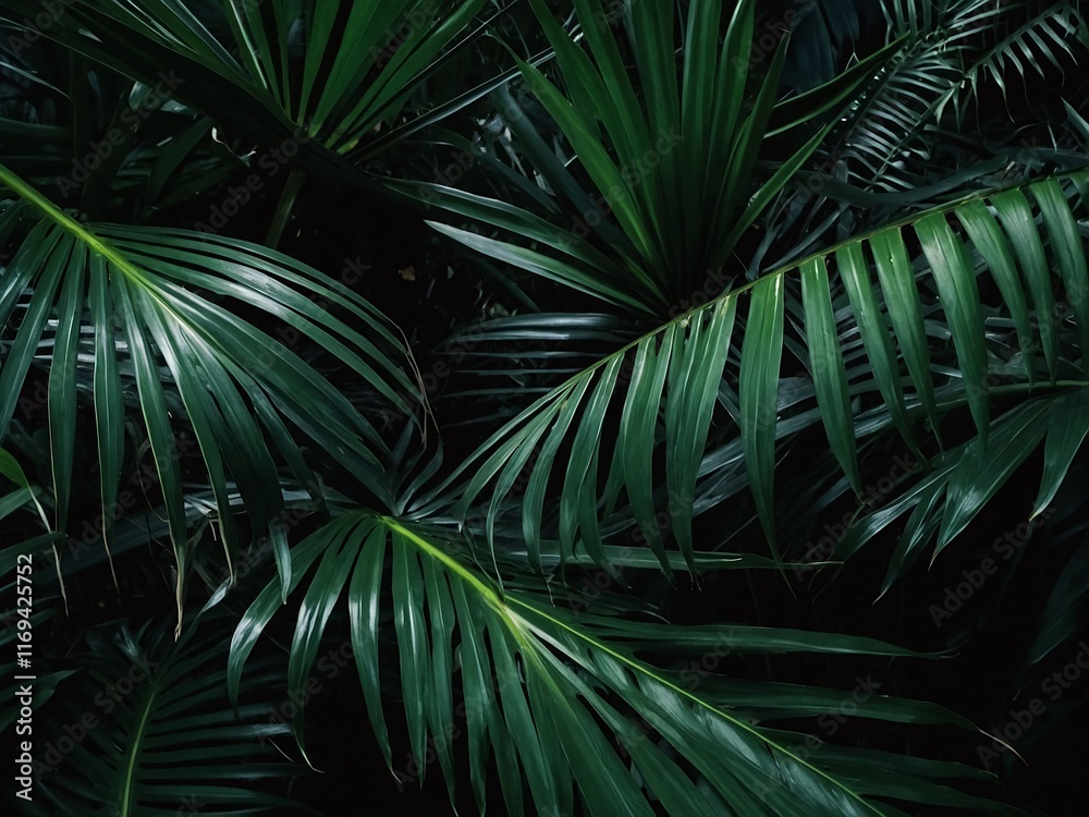 Obraz premium jungle thicket with dark green monstera fern as background